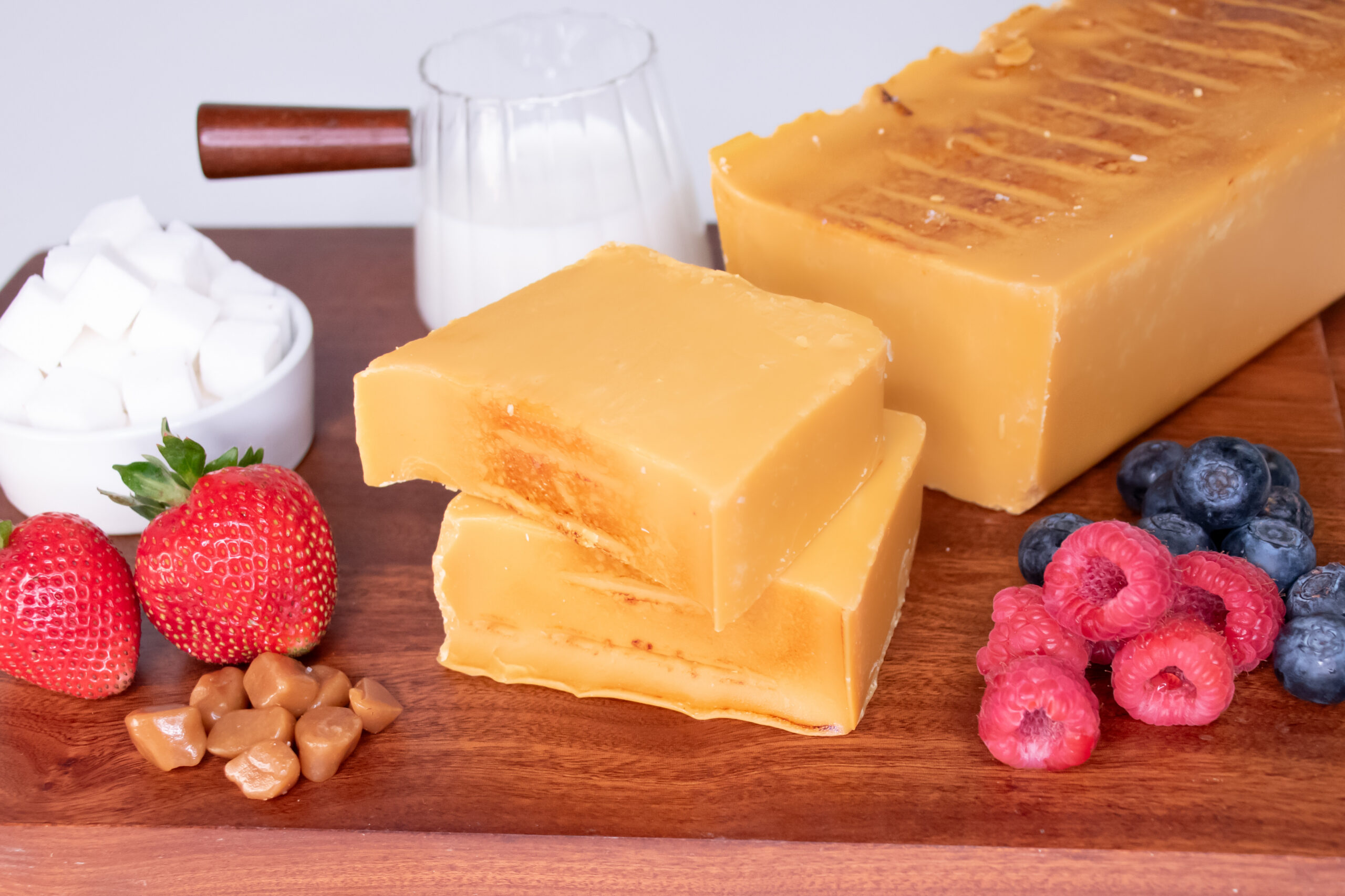 Creme Brulee Fudge: Inspired by the classic French dessert, our Crème Brûlée Fudge captures the creamy custard-like flavor of the original, finished with a delicate layer of caramelized cane sugar. Flambéed to perfection, it delivers a sophisticated sweetness in every bite. One taste, and you’re practically transported to Paris—bon appétit!