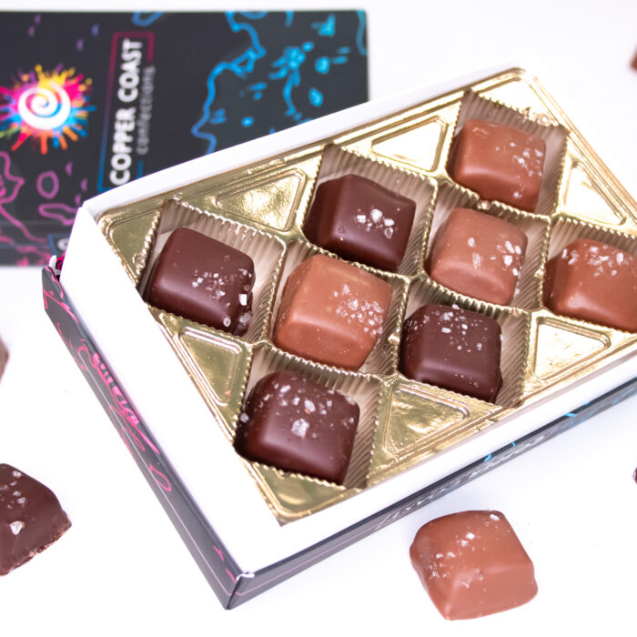 Belgian Chocolate Sea Salt Caramels - Mixed Milk and Dark Chocolate